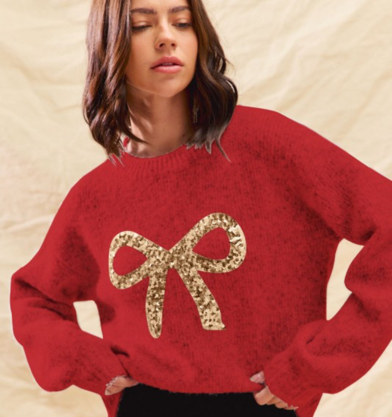 Red and gold bow sweater