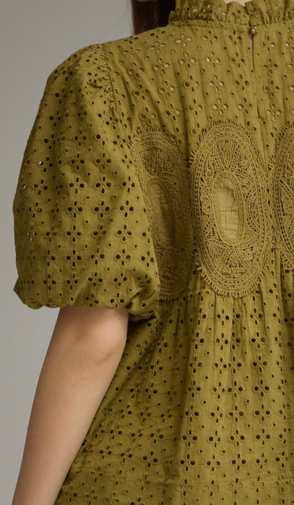 Martini Green Embroidered Eyelet Top