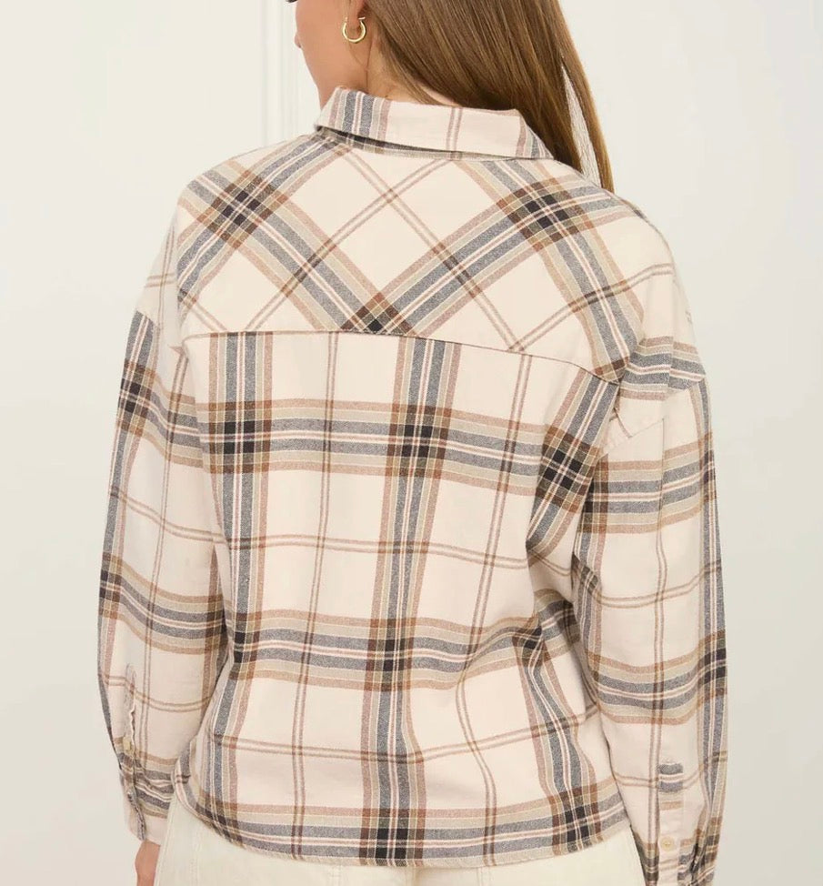 Cream Plaid slightly cropped button down