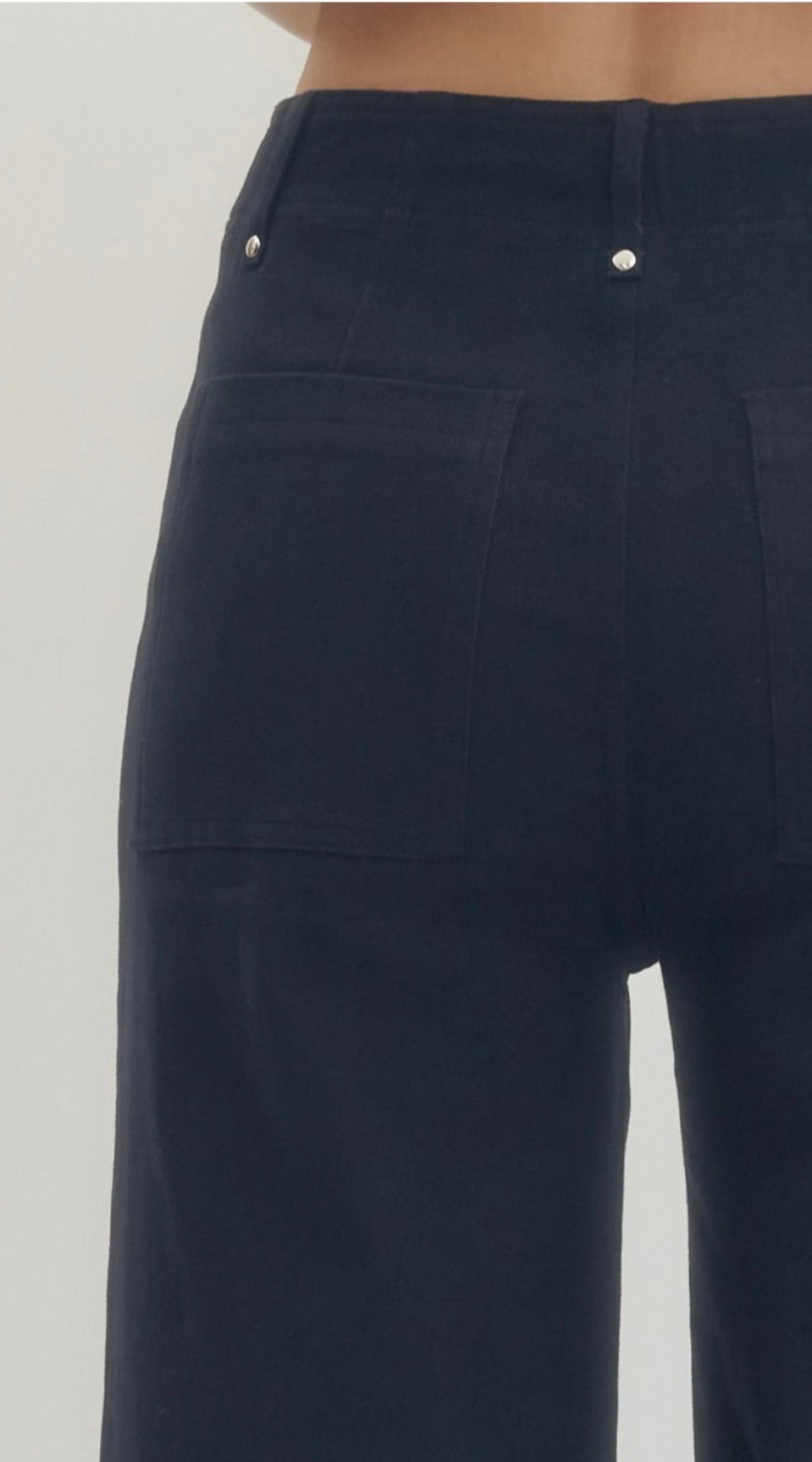 Navy Luxe Stretch Pants with Gold Waistband Accents