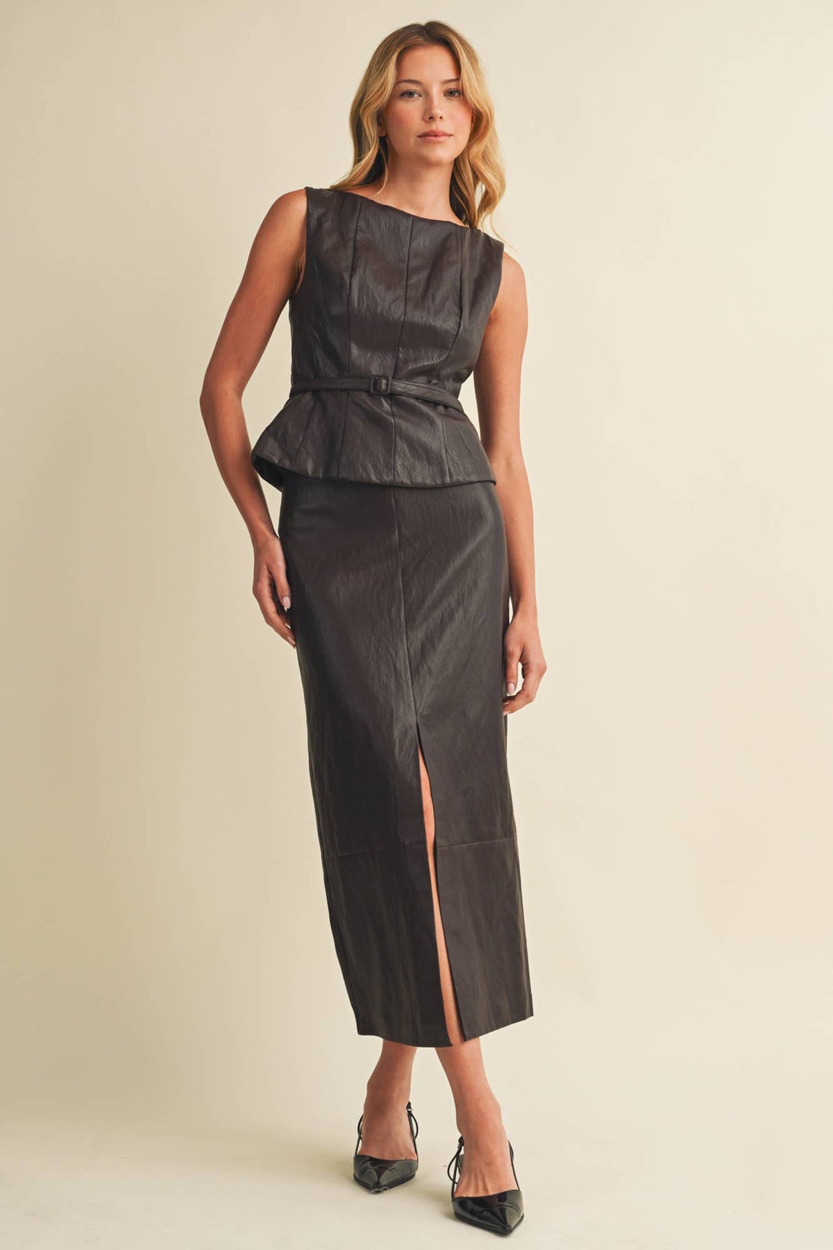 Vienna Faux Leather Midi Skirt
