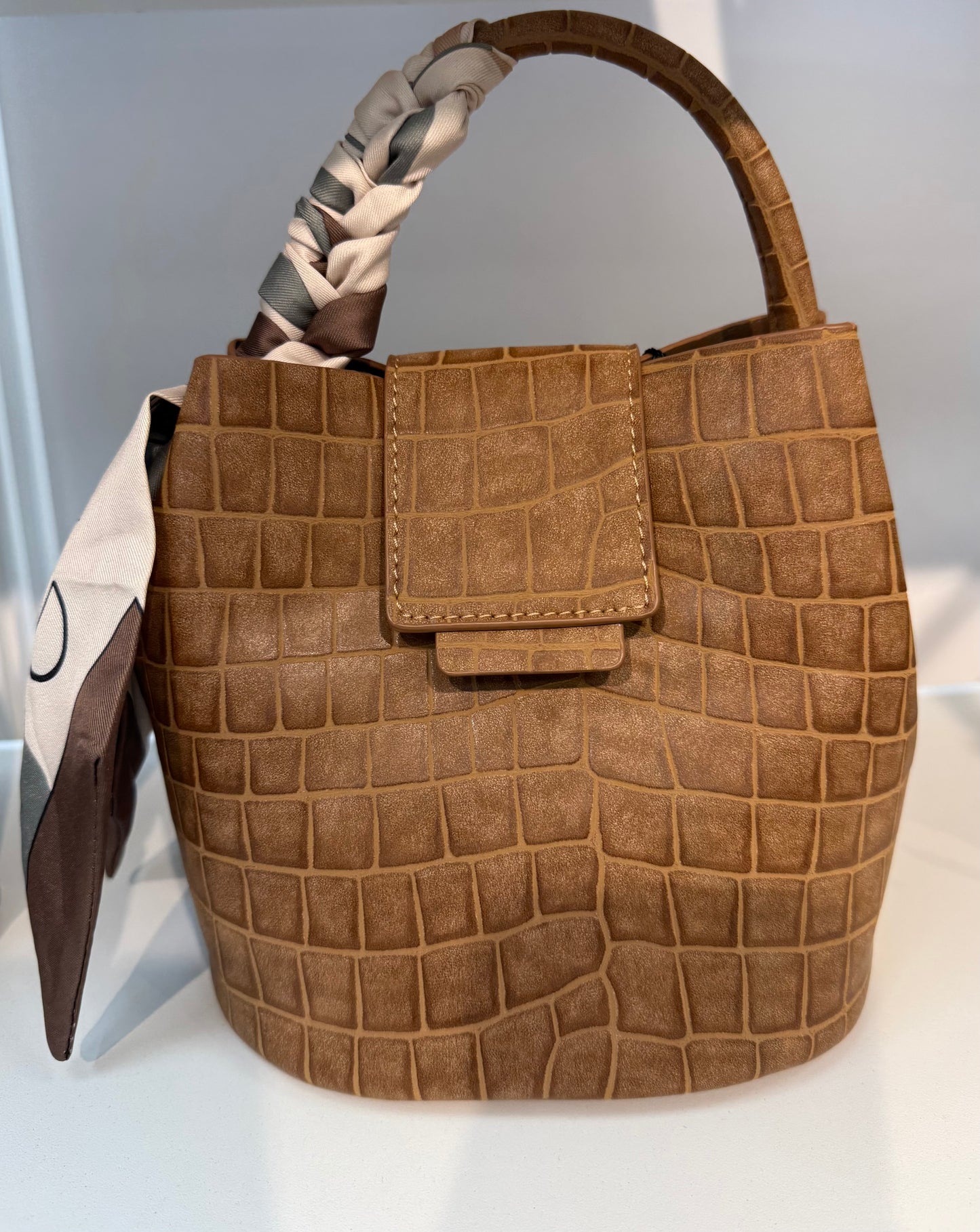 Coming Soon: The Milano - Cognac Croc-Embossed Bucket Bag