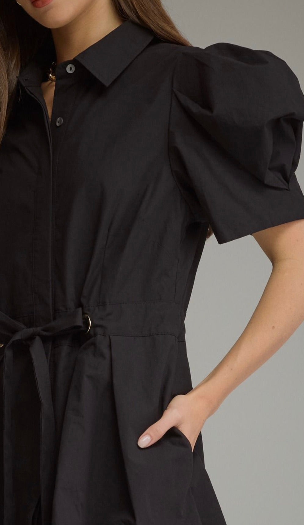 Adorable Puff Sleeve Dress - Black