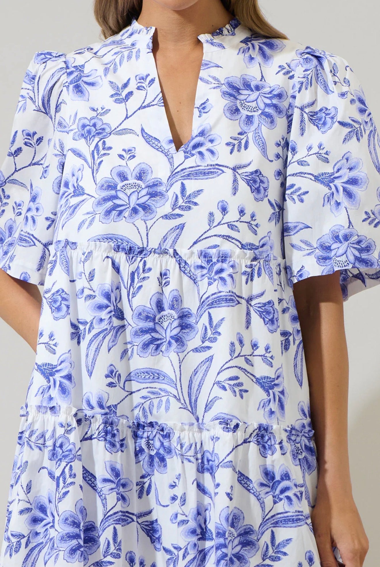 Blue Floral Cotton Dress with Pockets