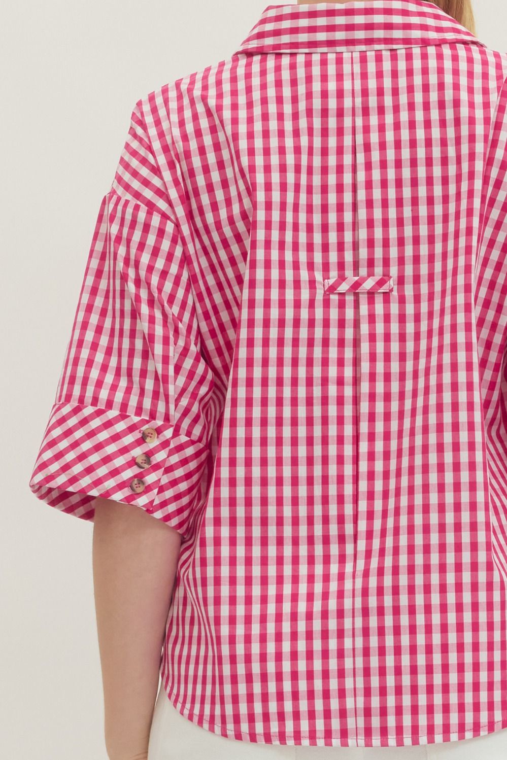 Pink Gingham Cotton Work‑to‑Weekend Top