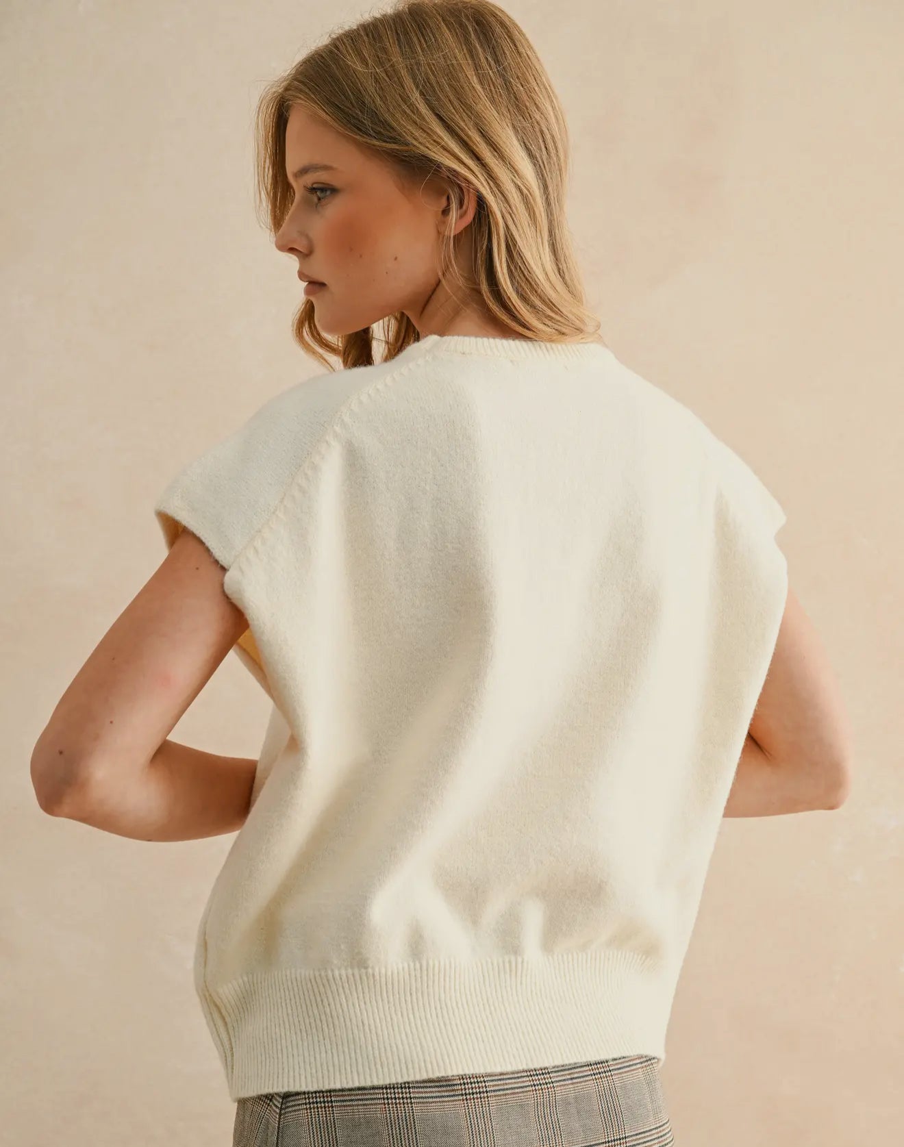 Loose fit short sleeve sweater - cream