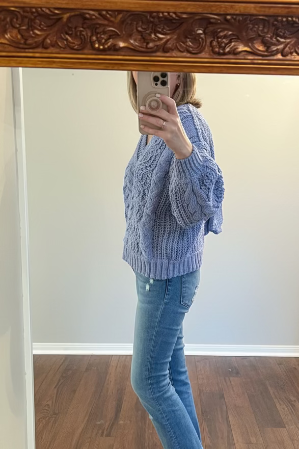 Evening Blue Chenille Cable Sweater