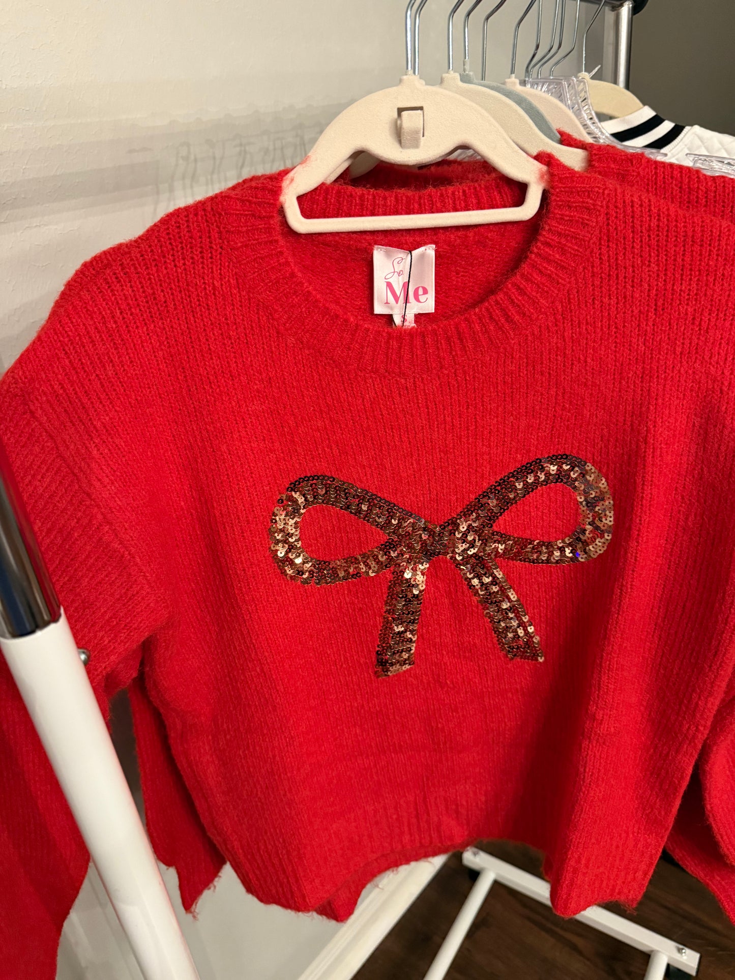 Red and gold bow sweater
