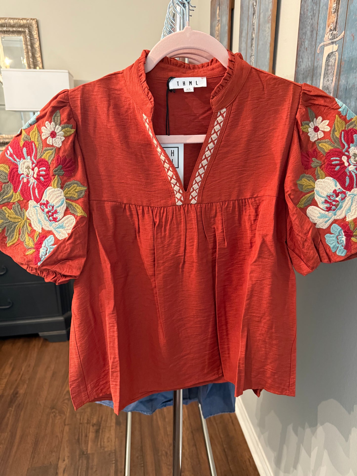 Embroidered Rust Top