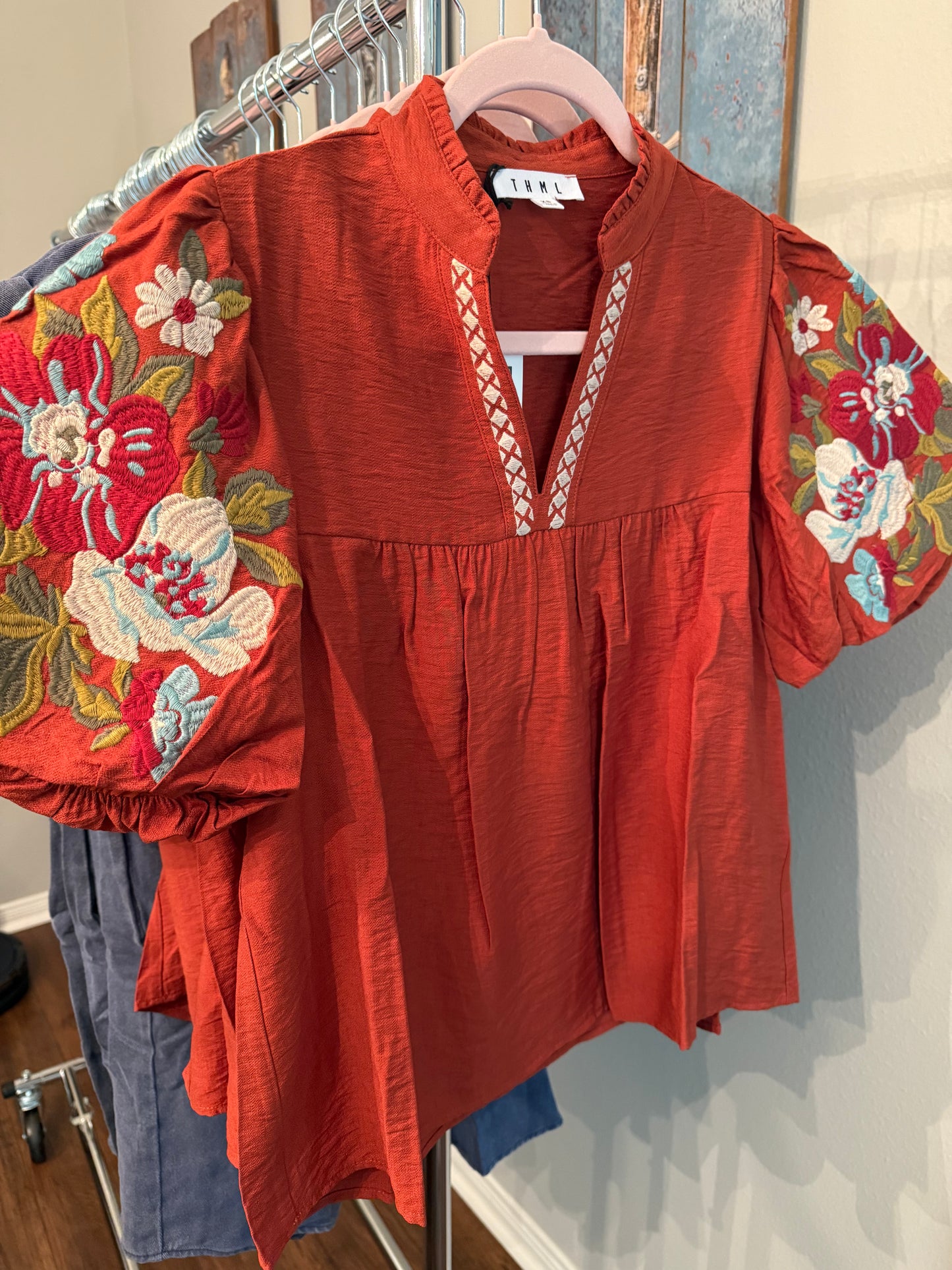 Embroidered Rust Top