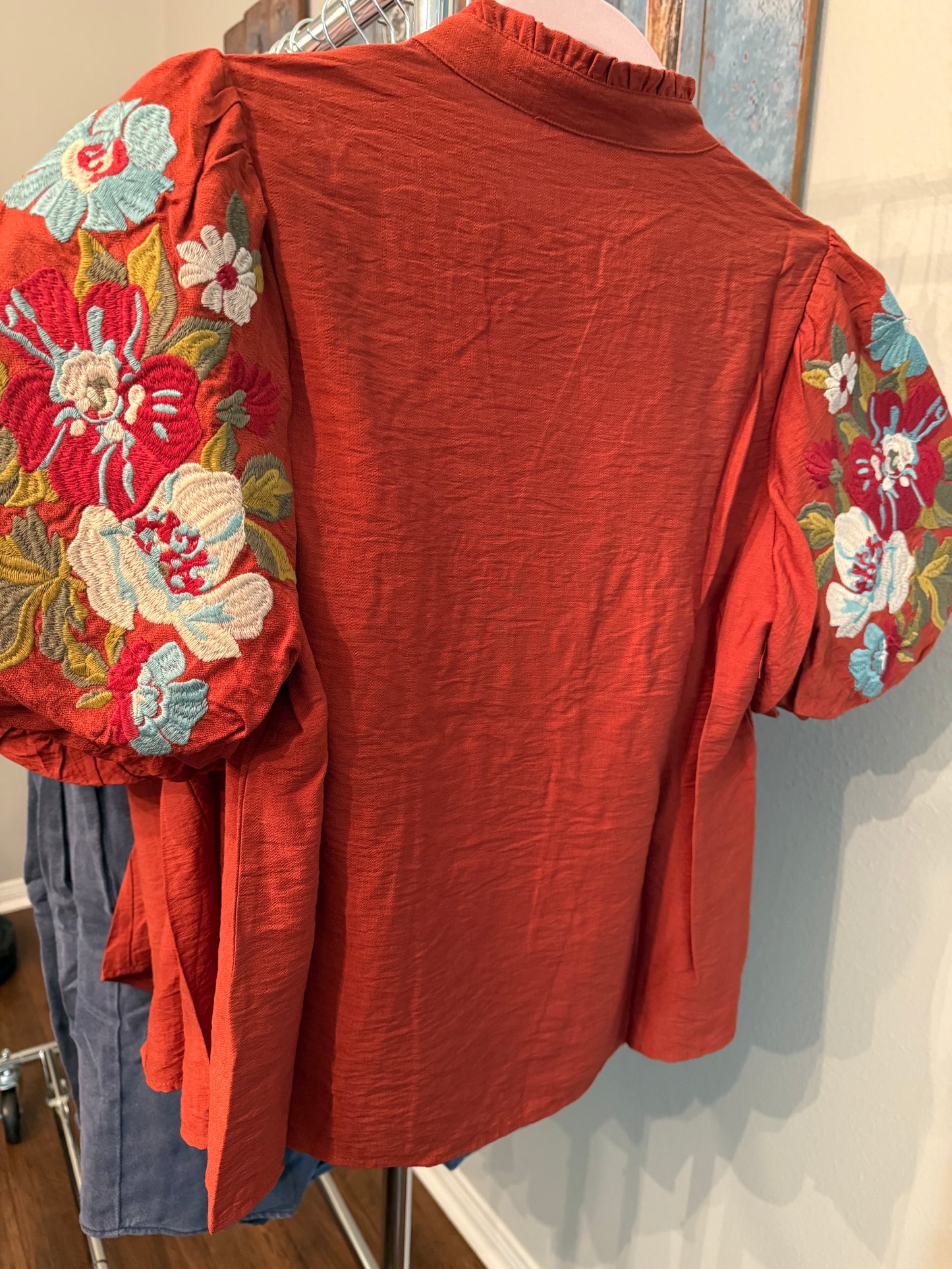 Embroidered Rust Top