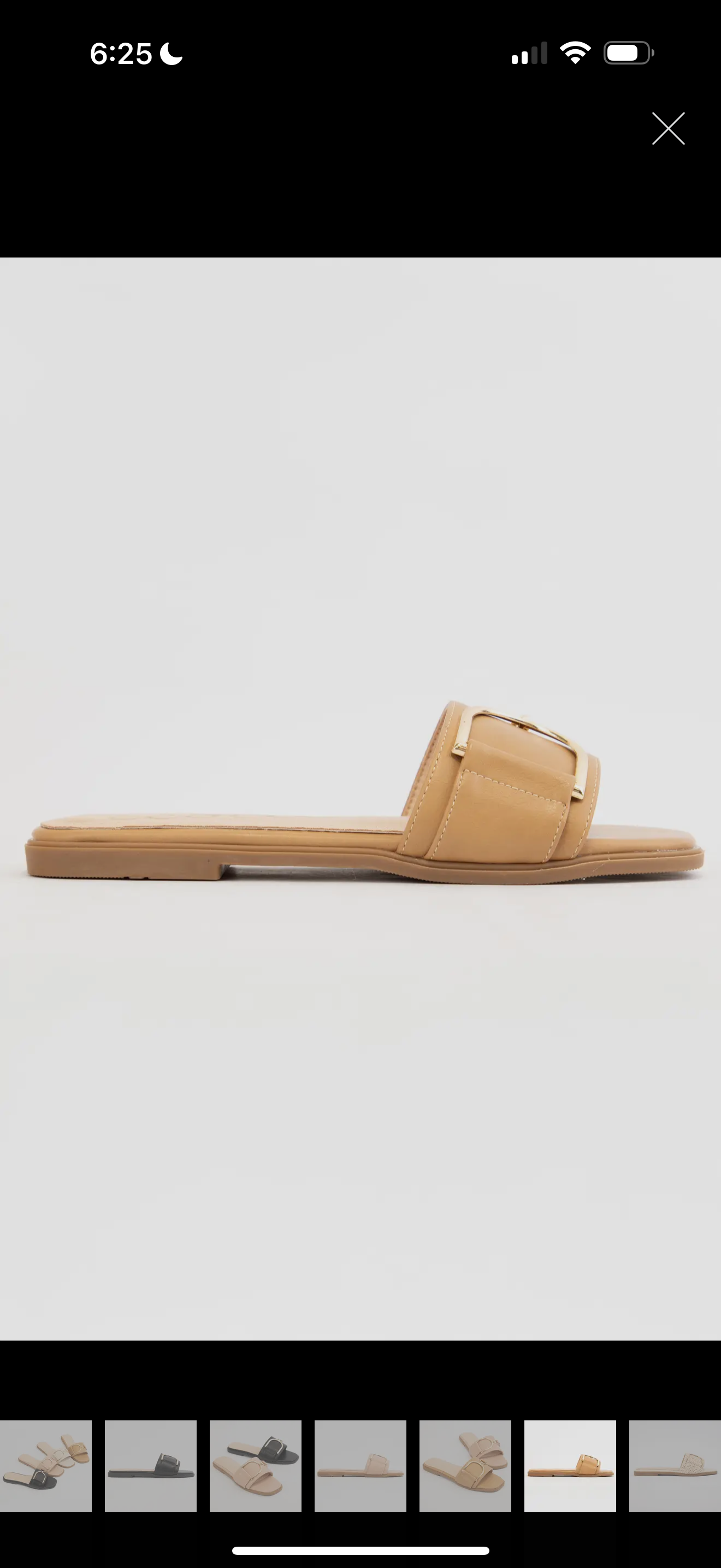 Gold tone buckle strap leather sandal - Camel