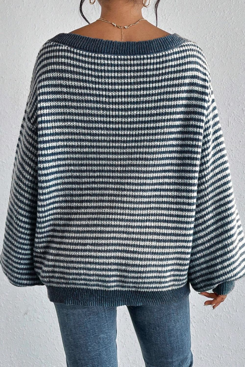 Striped Boat Neck Long Sleeve Sweater