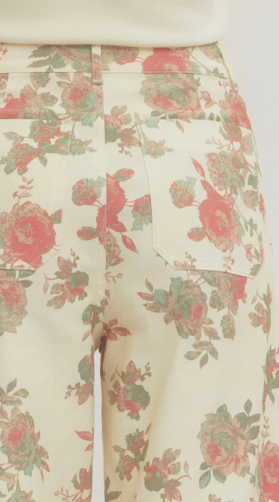 Cream Floral Cropped Pants