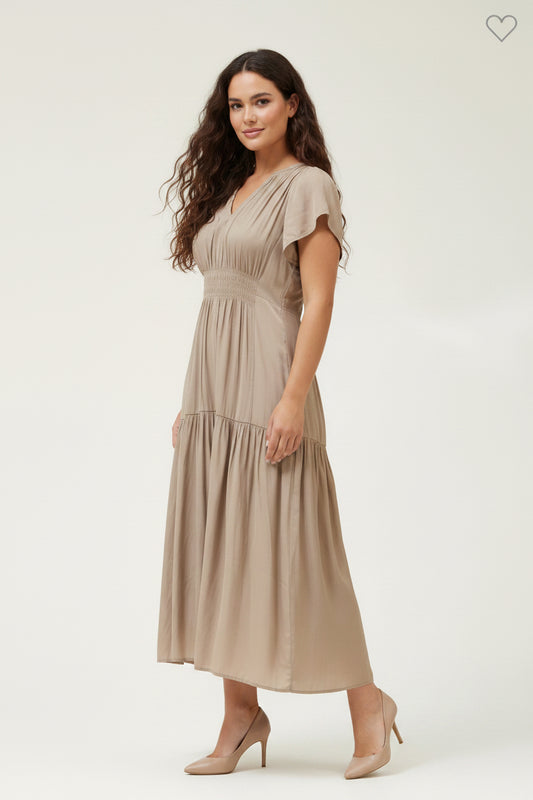 Sale: Ruffle Satin Midi Dress