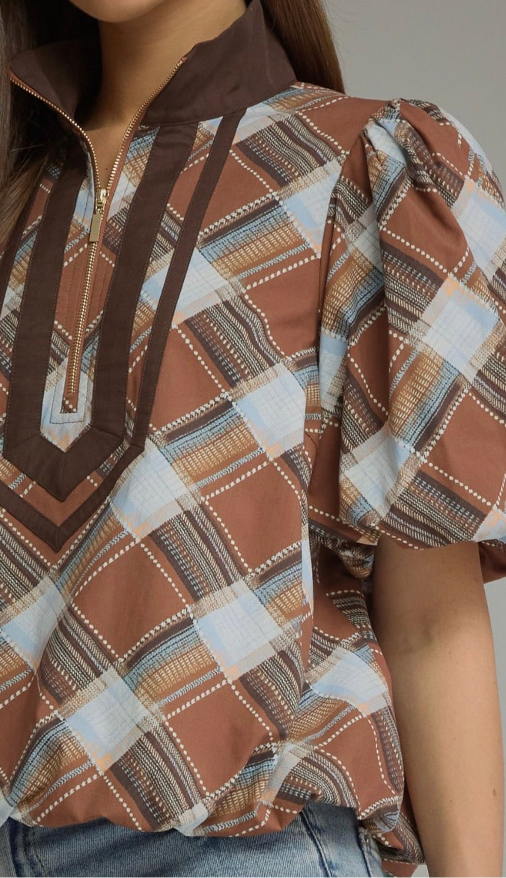 Fireside Plaid Bubble 1/2 zip top