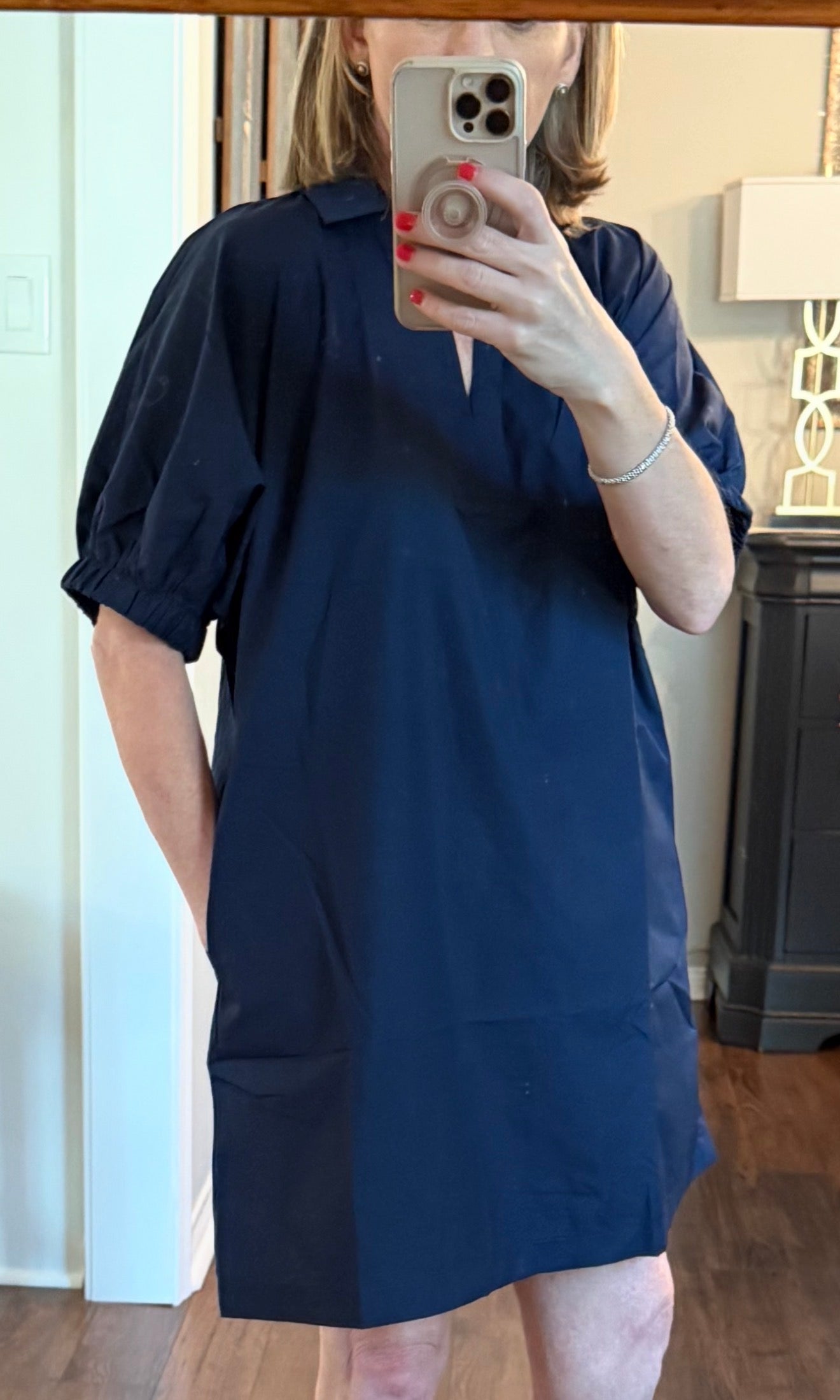 Navy poplin go to dress