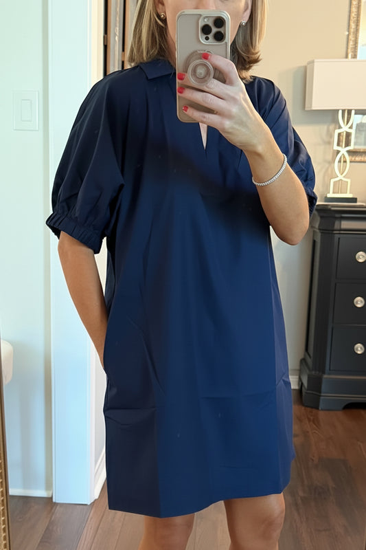 Navy poplin go to dress