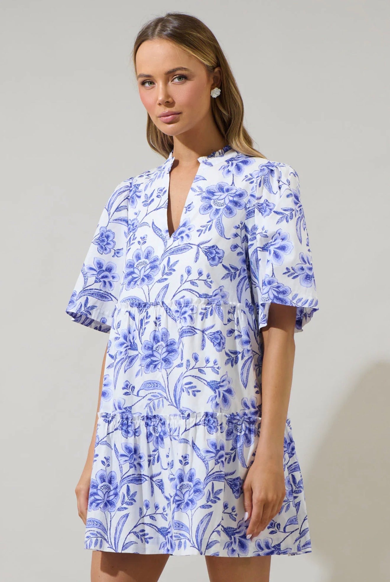 Blue Floral Cotton Dress with Pockets