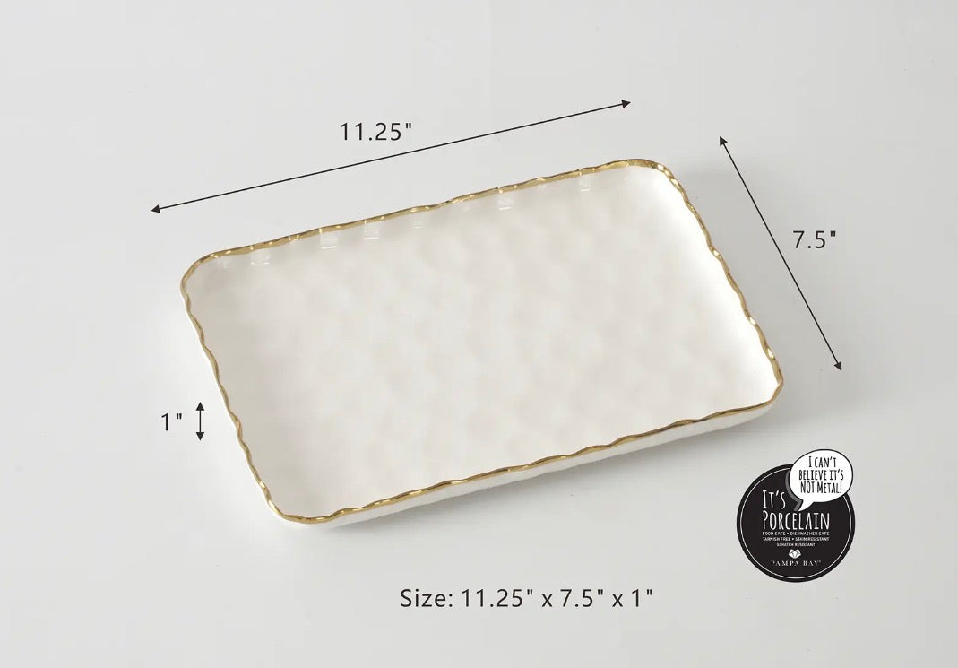 Gold Rim Hammered Porcelain Tray