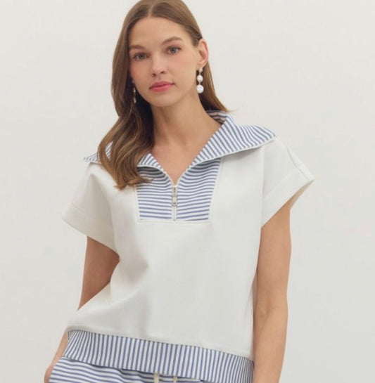 Adorable blue/white striped knit top