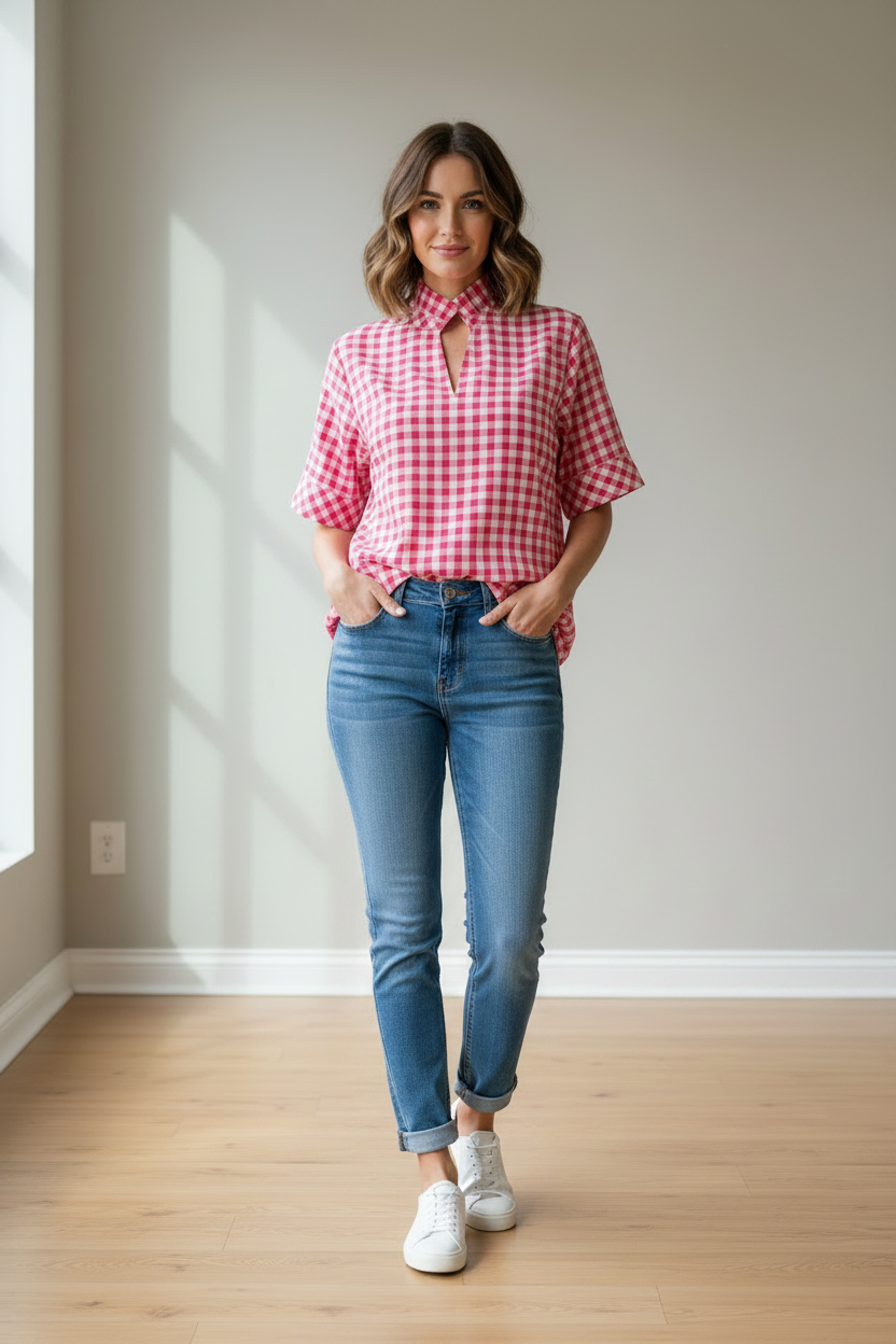The Meadow Breeze Stand‑Collar Top