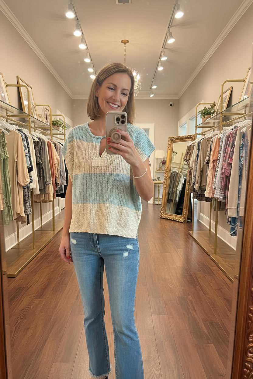 Coastal Cool Stripe Mint Sweater