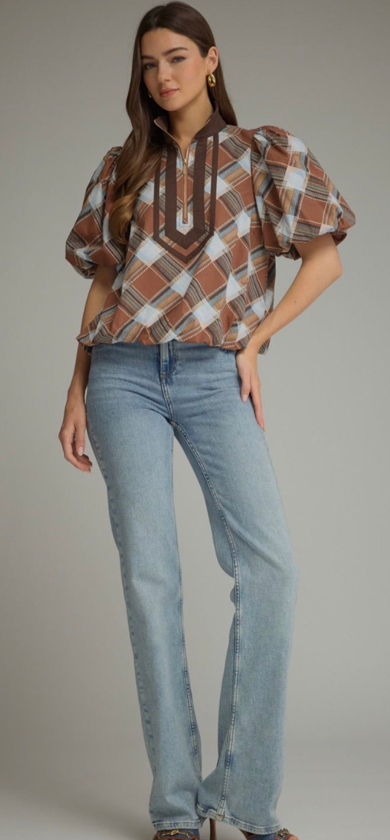 Fireside Plaid Bubble 1/2 zip top