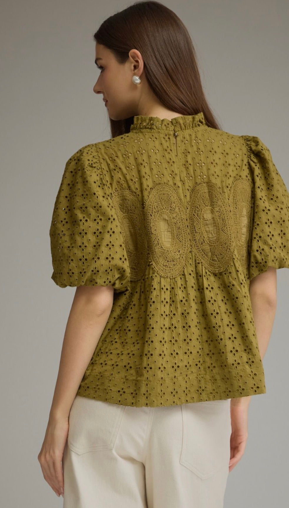 Martini Green Embroidered Eyelet Top
