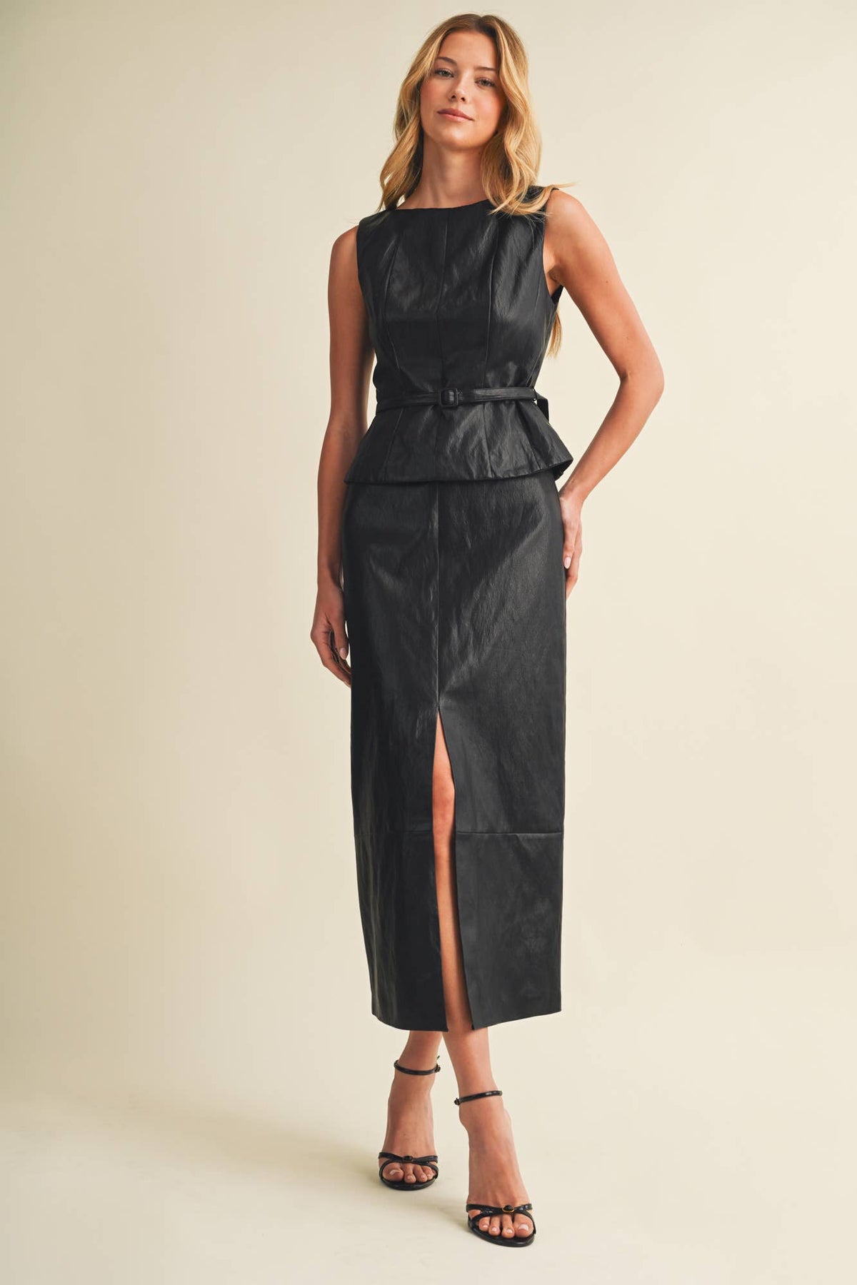 Vienna Faux Leather Midi Skirt