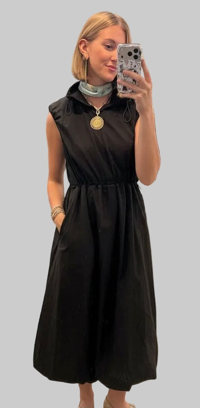 Coming soon: Black Cinch-Waist Bubble Hem Dress