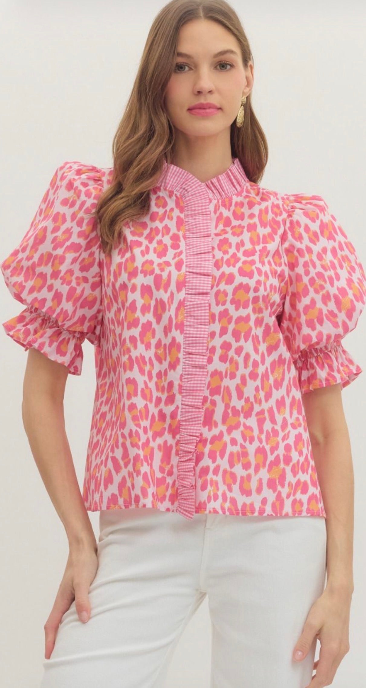 Pink Patterned Puff Sleeve Top