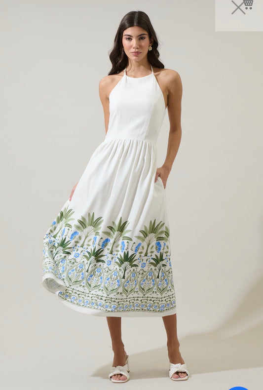 Cream and floral halter dress