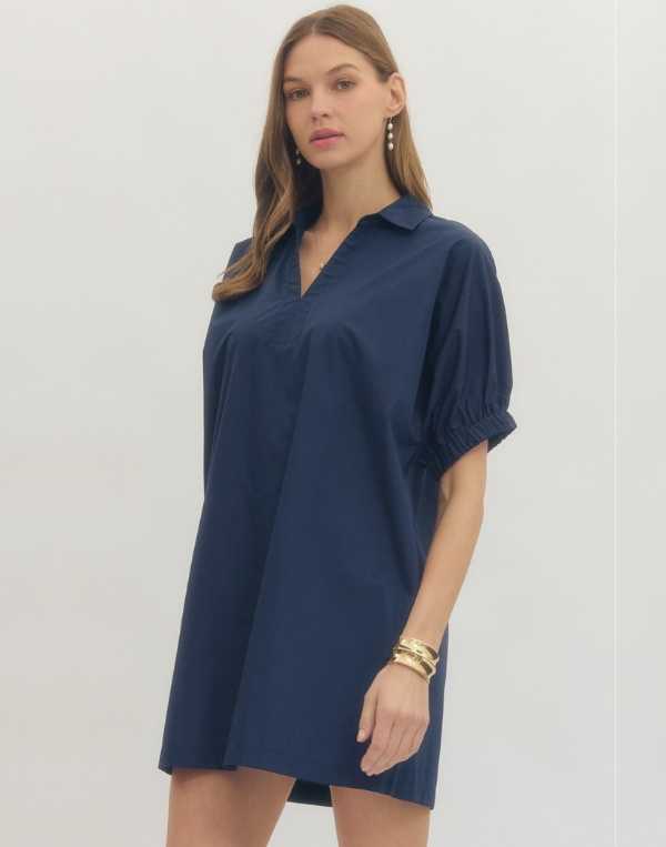 Navy poplin go to dress