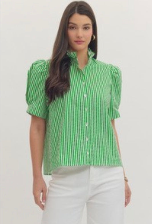 Green stripe poplin top