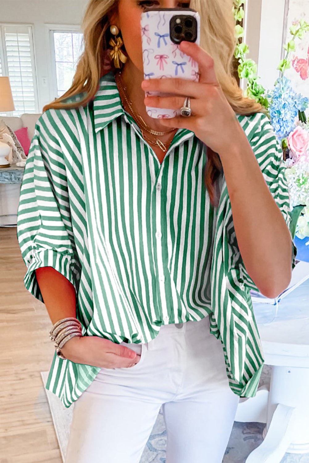 Stripe Button Up Dolman Shirt