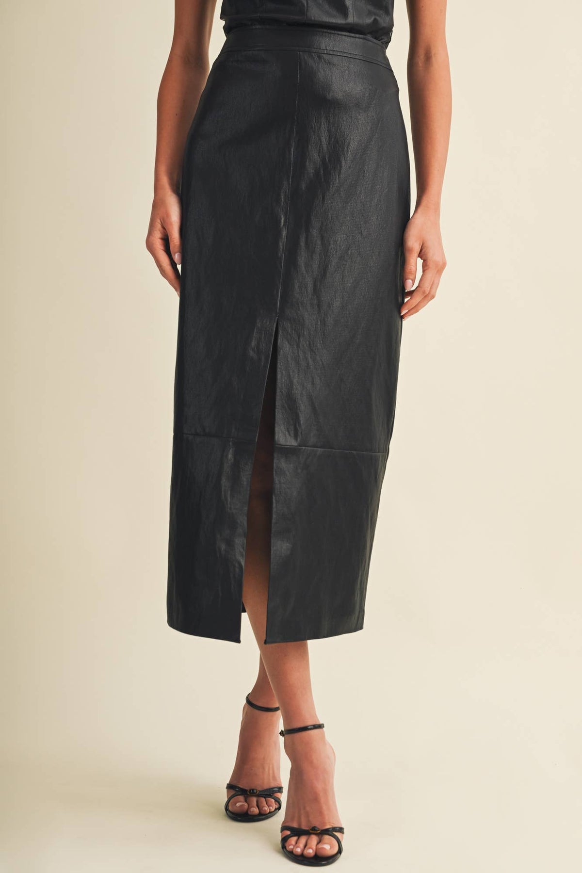 Vienna Faux Leather Midi Skirt