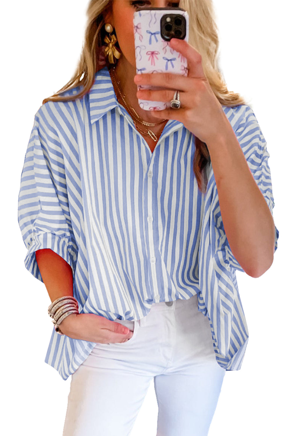 Stripe Button Up Dolman Shirt