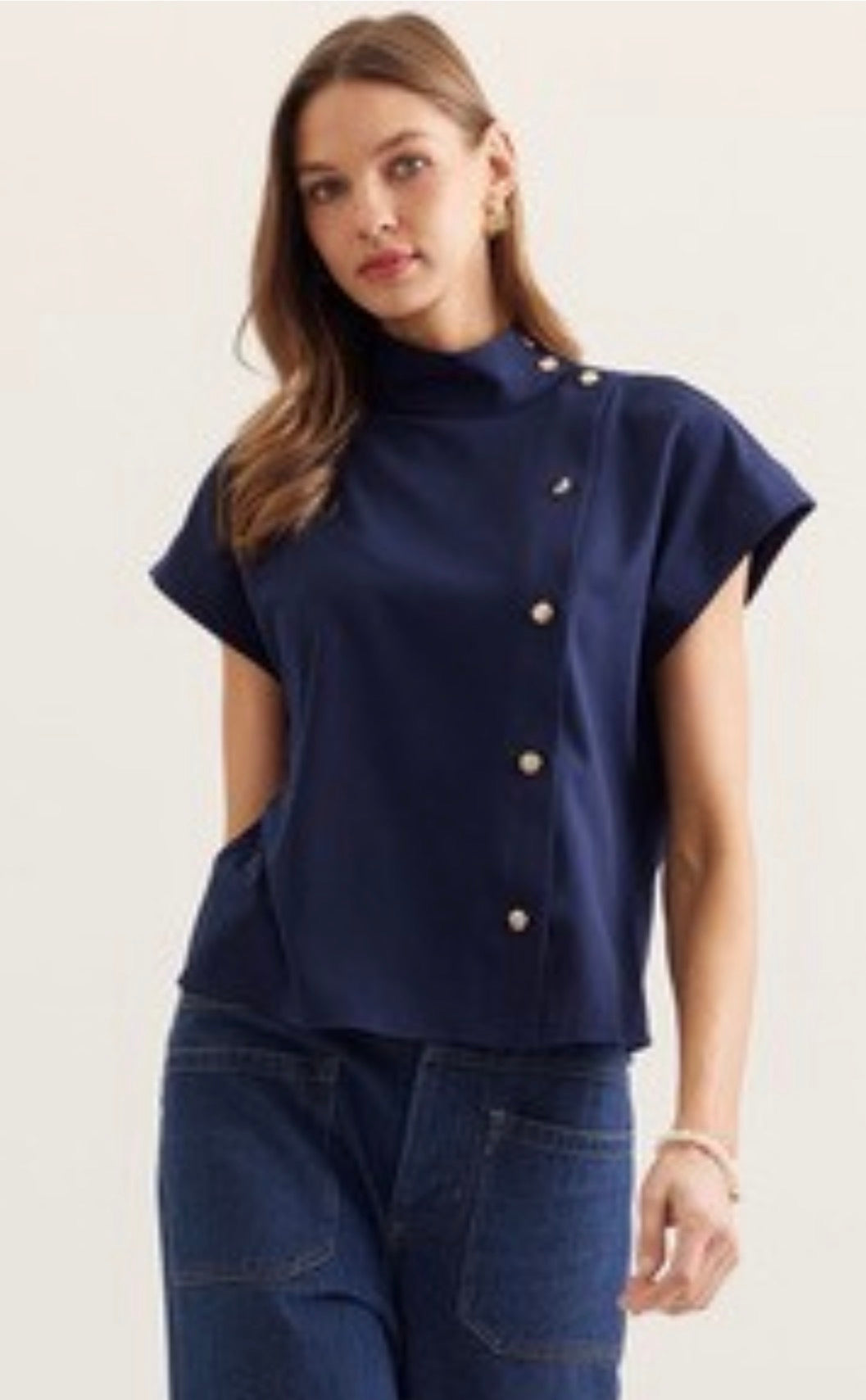 Gold button detail navy top