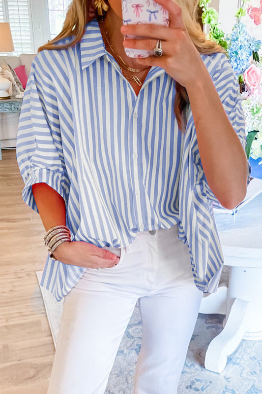 Stripe Button Up Dolman Shirt