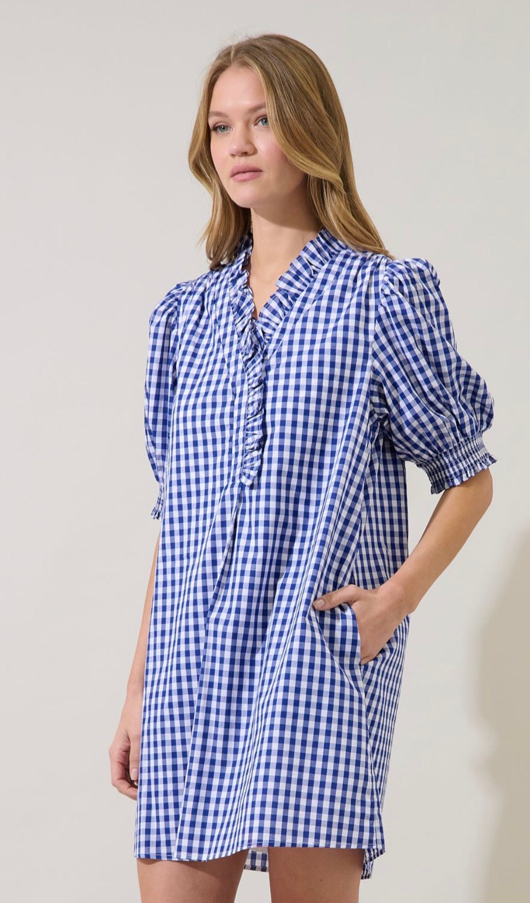 Navy Gingham Everyday Dress with Pockets