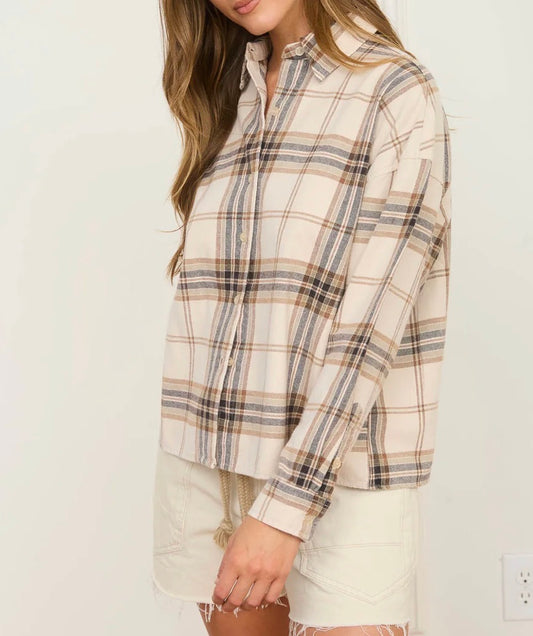 Cream Plaid slightly cropped button down