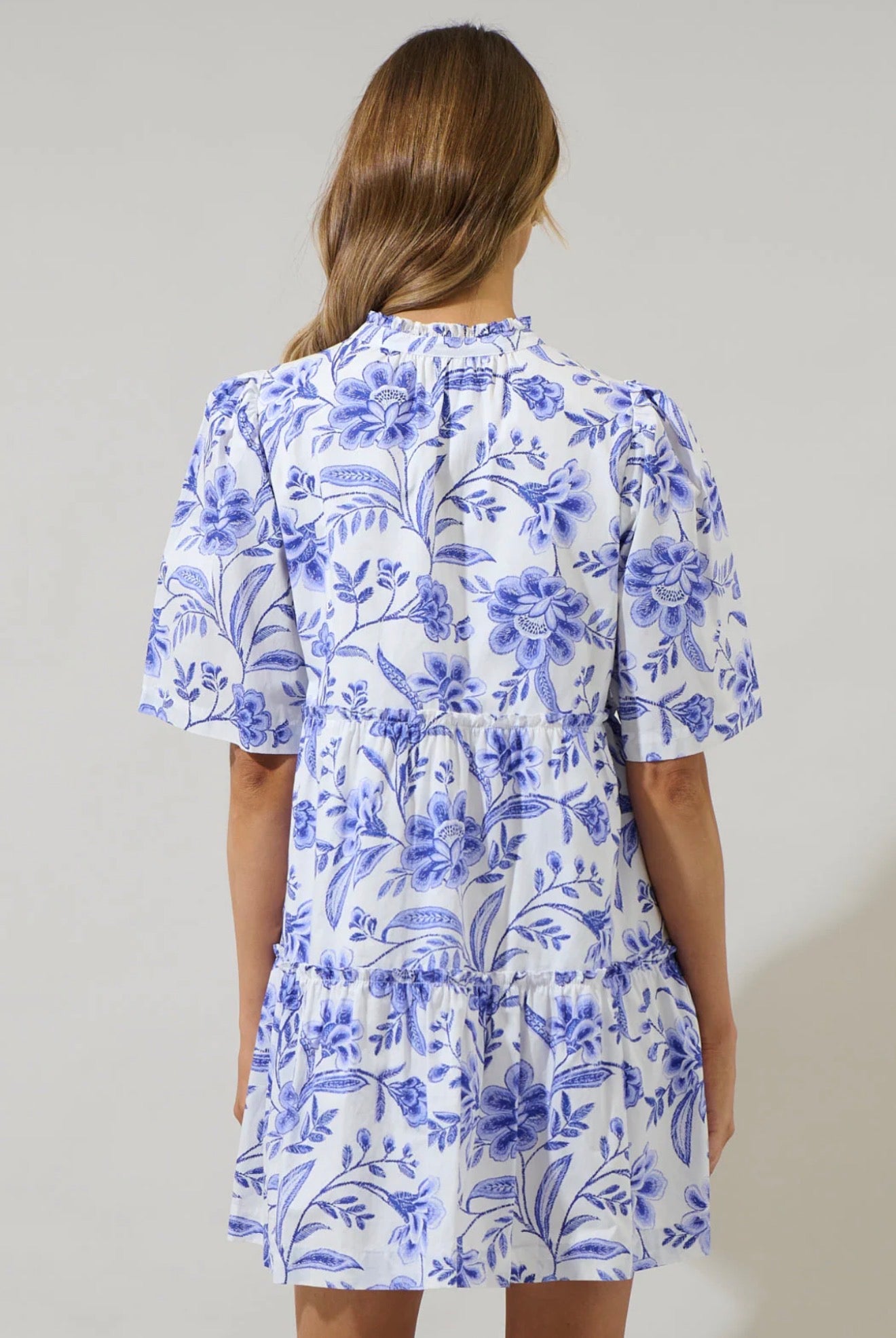 Blue Floral Cotton Dress with Pockets