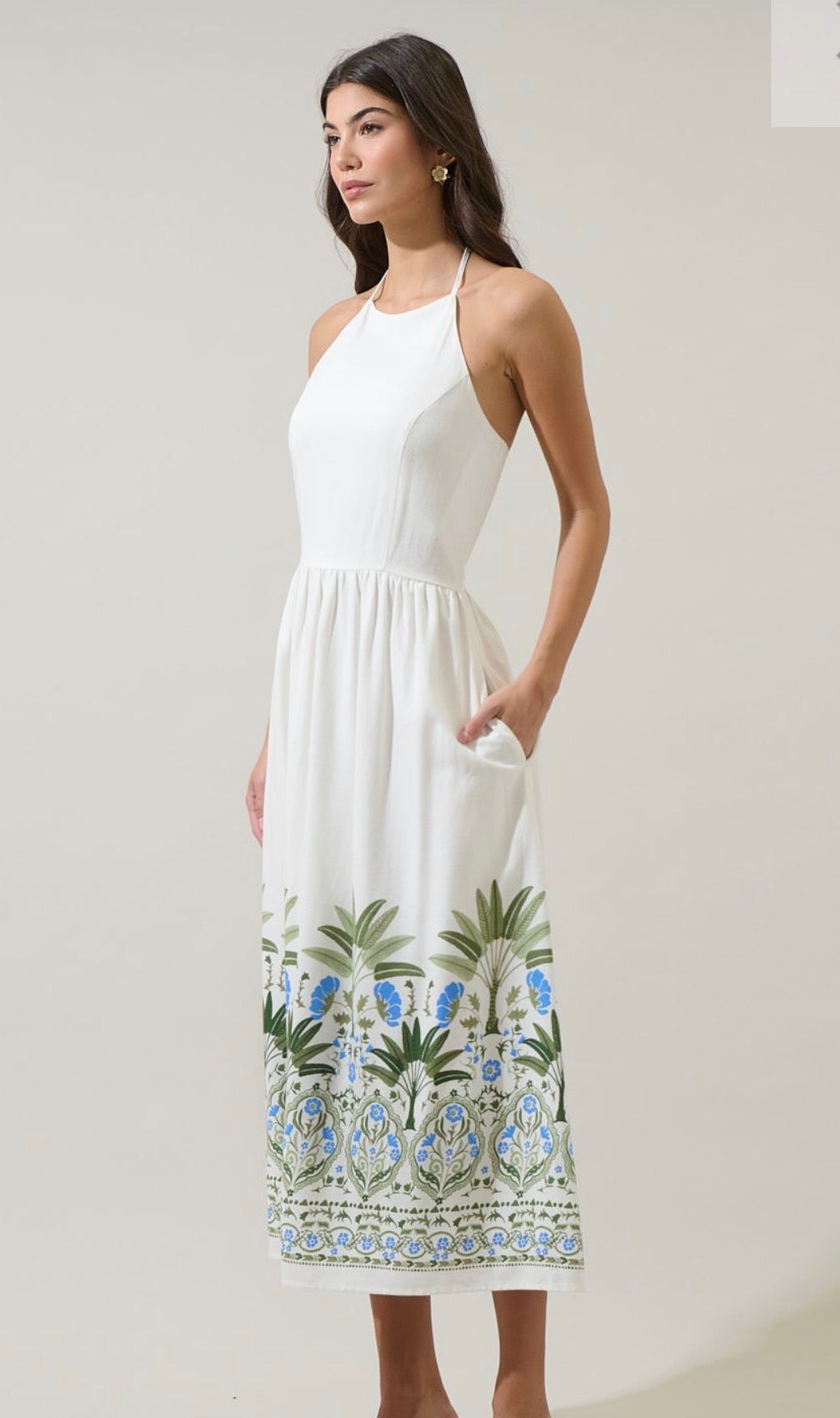Cream and floral halter dress