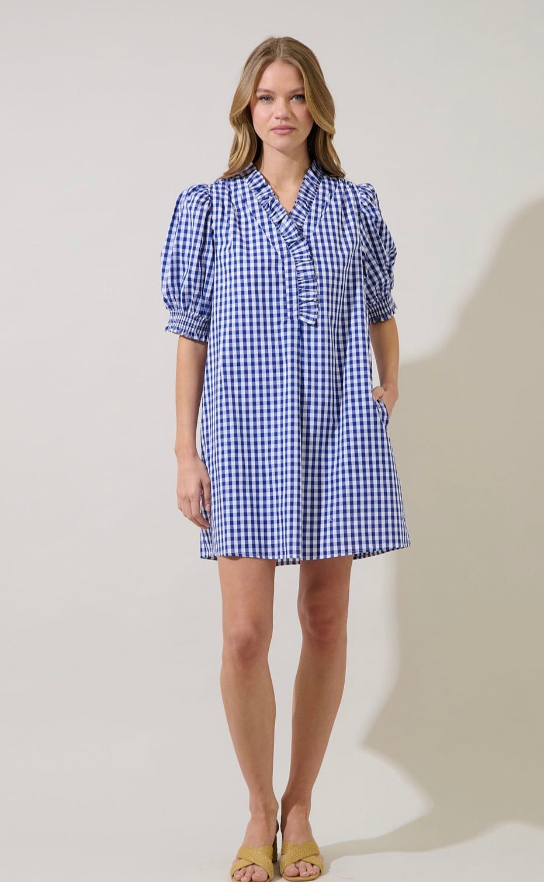 Navy Gingham Everyday Dress with Pockets