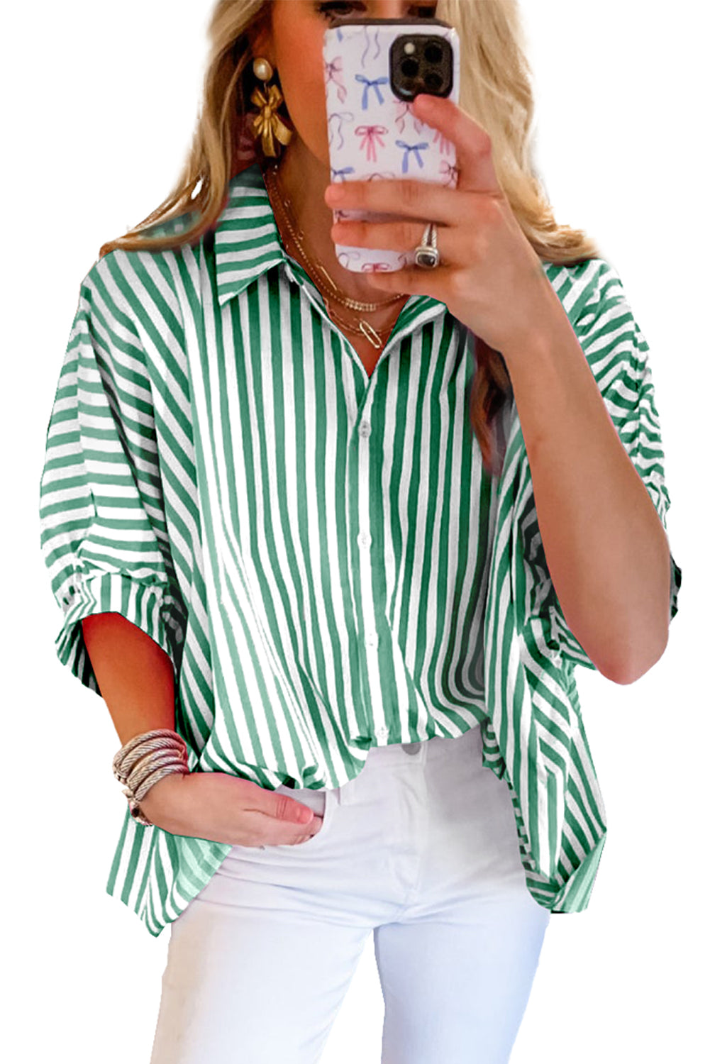 Stripe Button Up Dolman Shirt