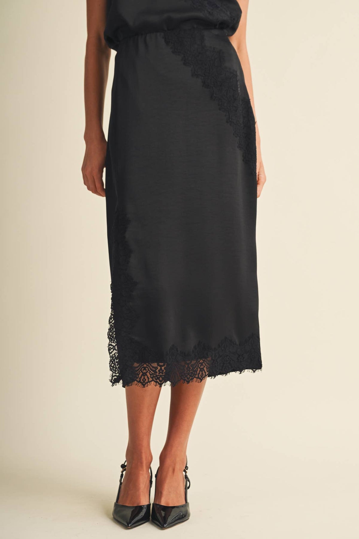 Midnight Lace Midi Skirt - black