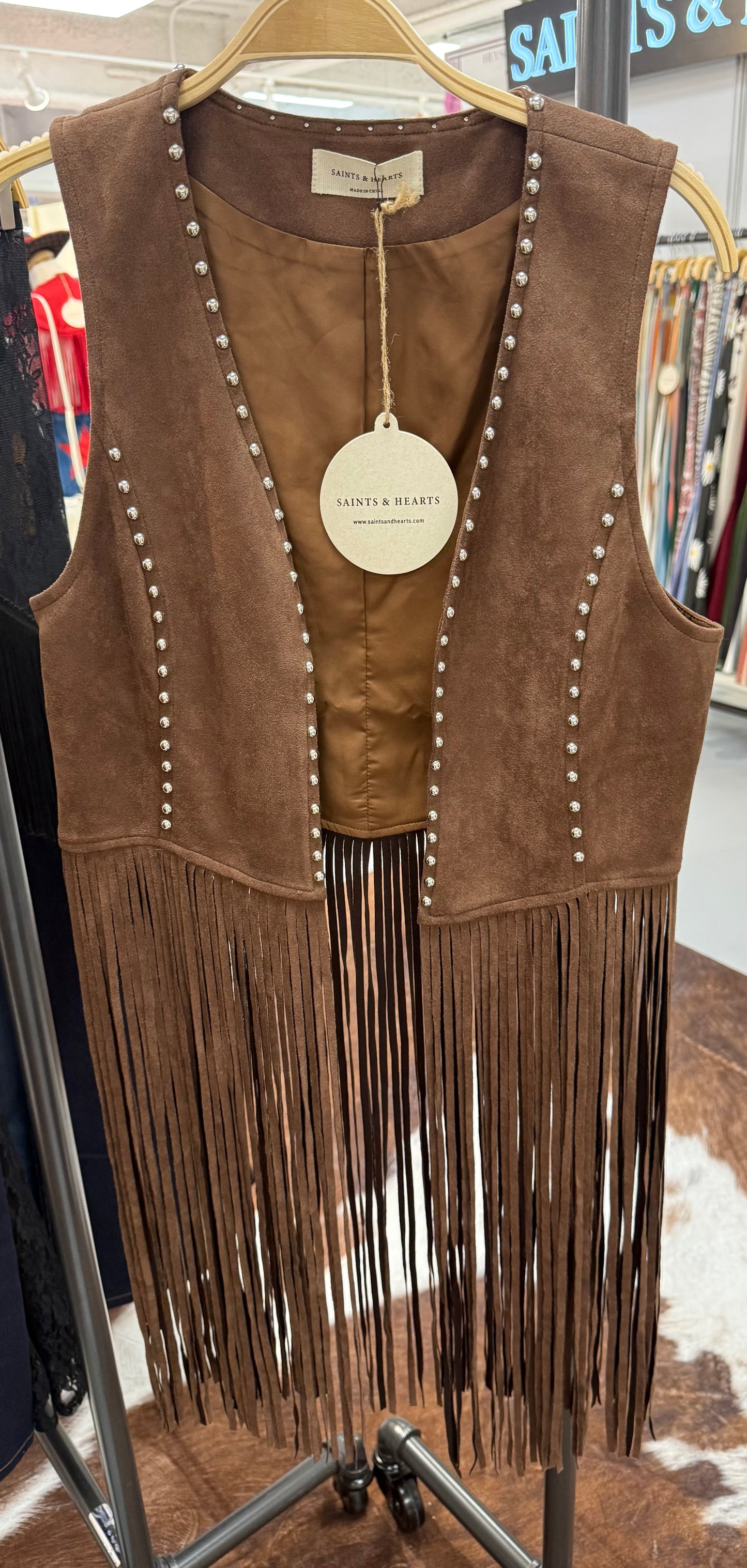 Coming soon: Boho Cowgirl Fringe Vest - Chocolate w/ Silver Studs