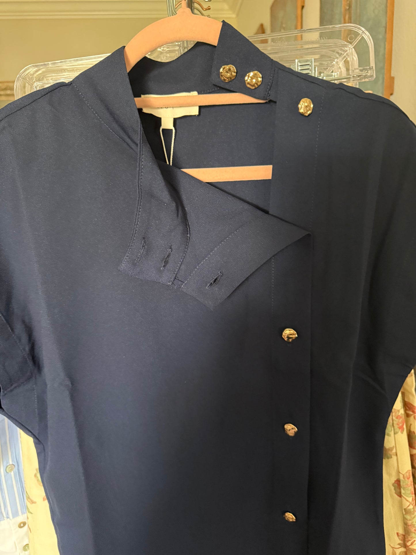 Gold button detail navy top