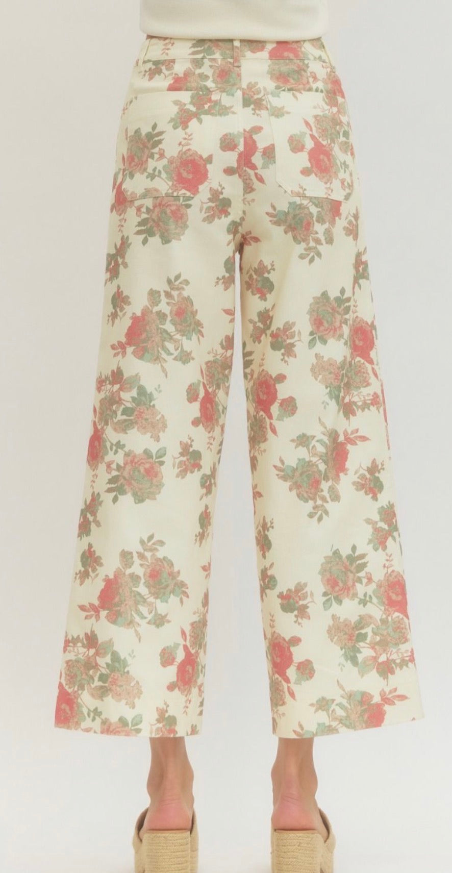 Cream Floral Cropped Pants